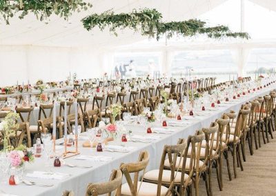 banquet style rustic farmhouse crossback chairs for hire